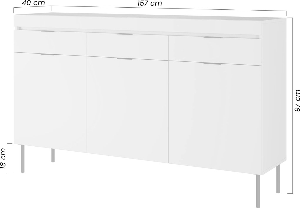 Čierna trojdverová komoda Sentia 157 cm s tromi zásuvkami - čierna