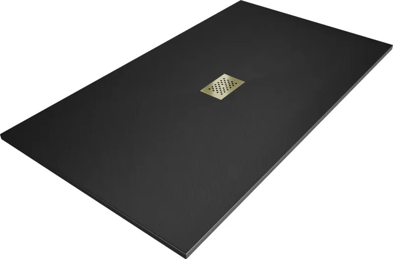 Mexen Hugo, obdĺžniková sprchová vanička SMC 170 x 100 cm, čierna, zlatá krytka, 42701017-G