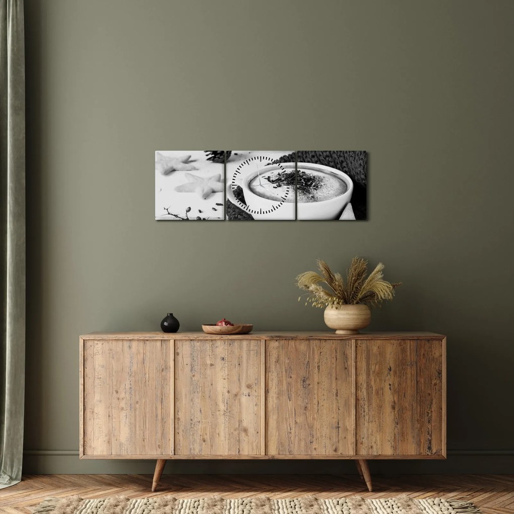 Obraz - Zimné cappuccino (s hodinami) (90x30 cm)