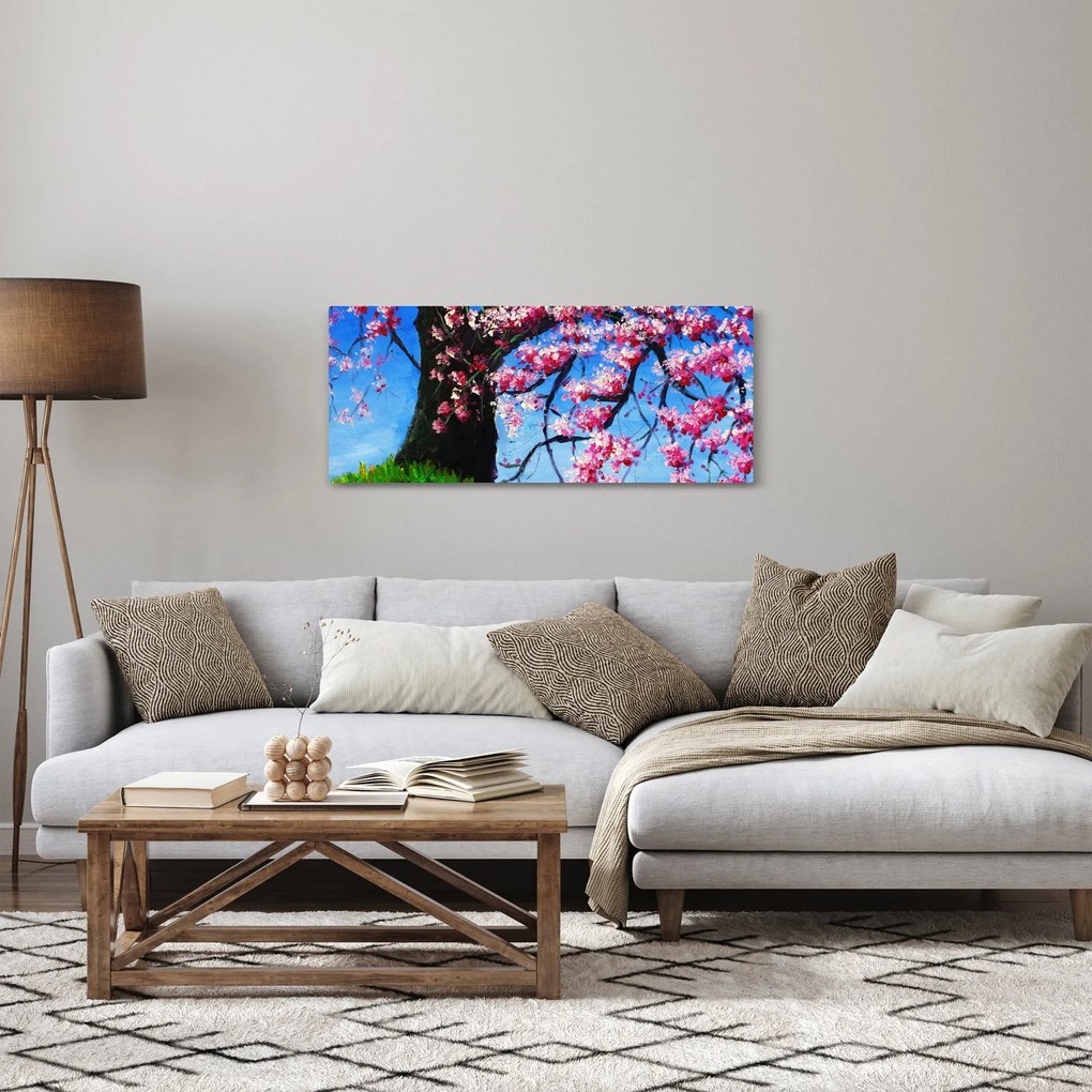 Obraz maľované rozkvitnuté čerešne (120x50 cm)