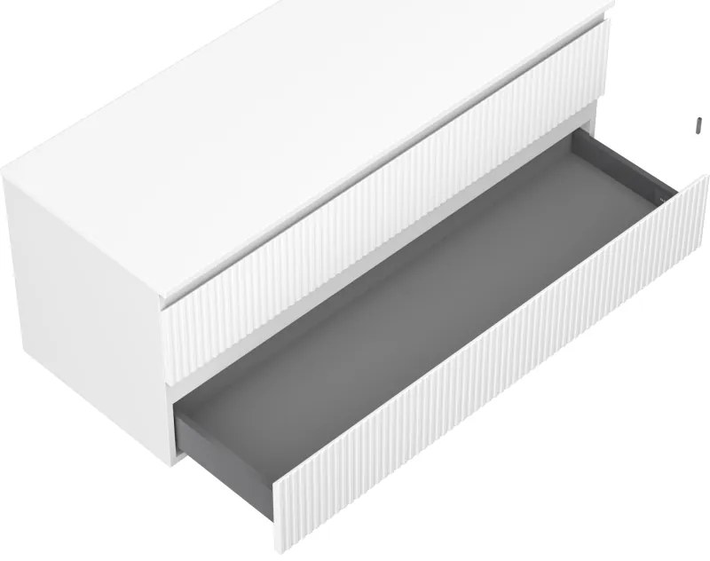 Mexen Rivel, kúpeľňová skrinka 120 cm s pracovnou doskou, 2 zásuvky, drážkovaná, biela matná, 91A20-12047-2-BFFC01