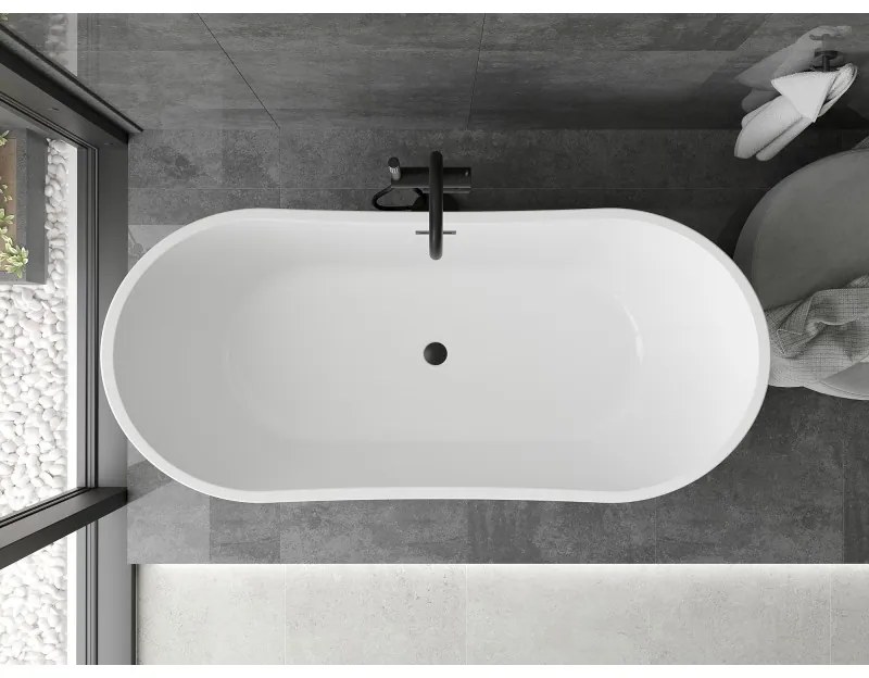 Mexen Montana, voľne stojaca vaňa 180 x 90 cm, biela-čierna, čierny matný prepad, 52011809075-70