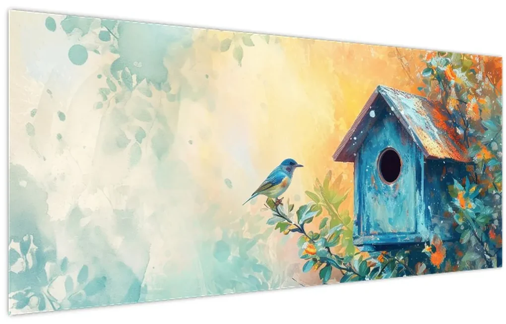 Obraz - Vtáčia búdka, akvarel (120x50 cm)