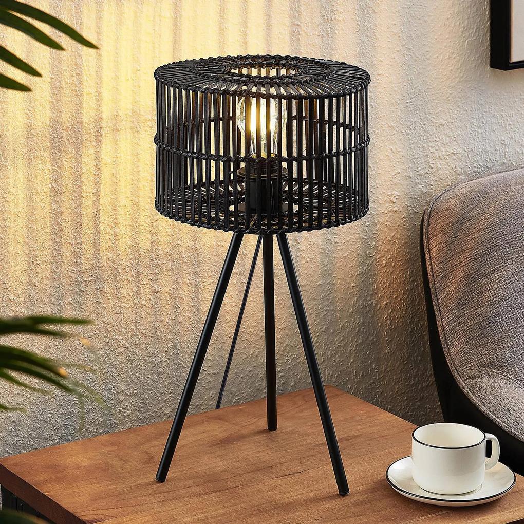 Lindby Rabiya bambusová stolná lampa čierna tripod