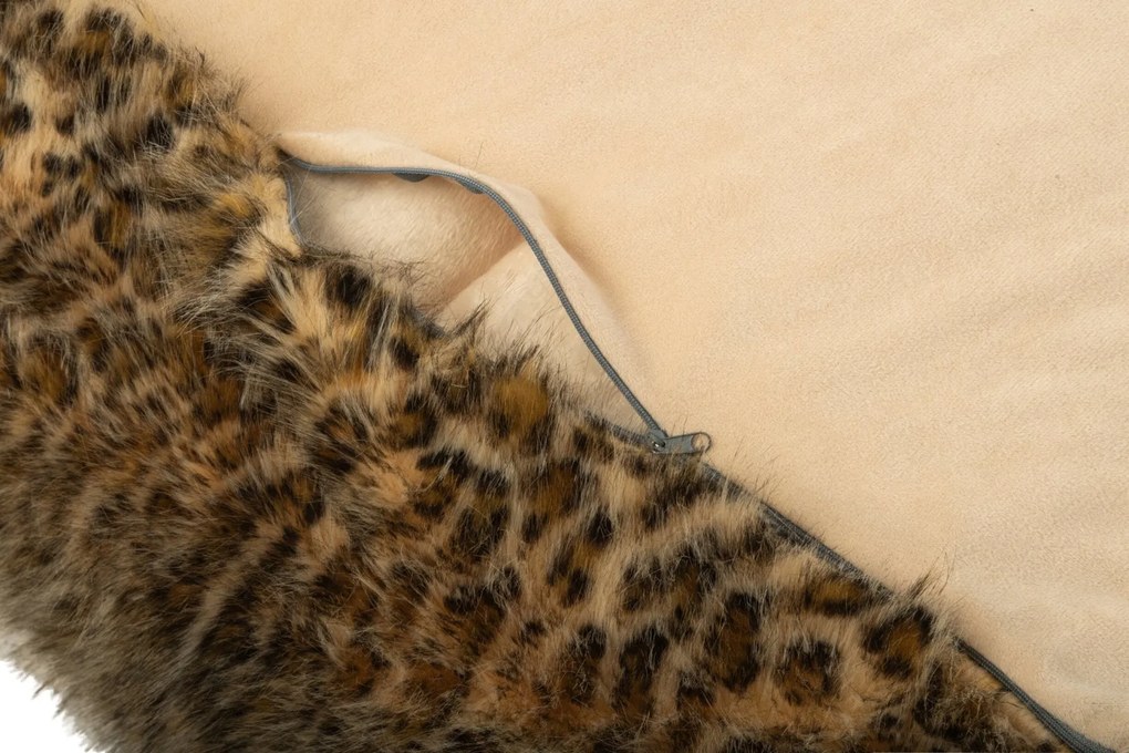Taburet s leopardím vzorom hrdzavo hnedá a béžová – 70*70*45 cm