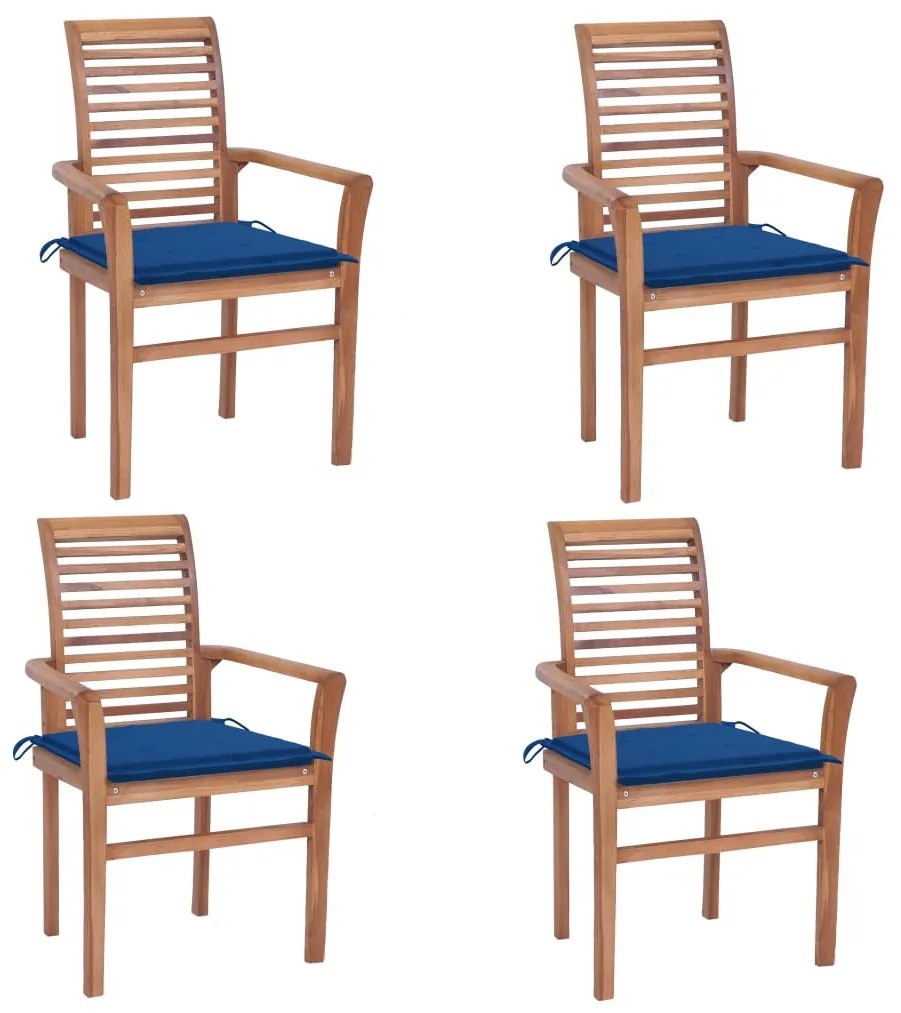 Jedálenské stoličky 4 ks kráľovsky modré podložky tíkový masív