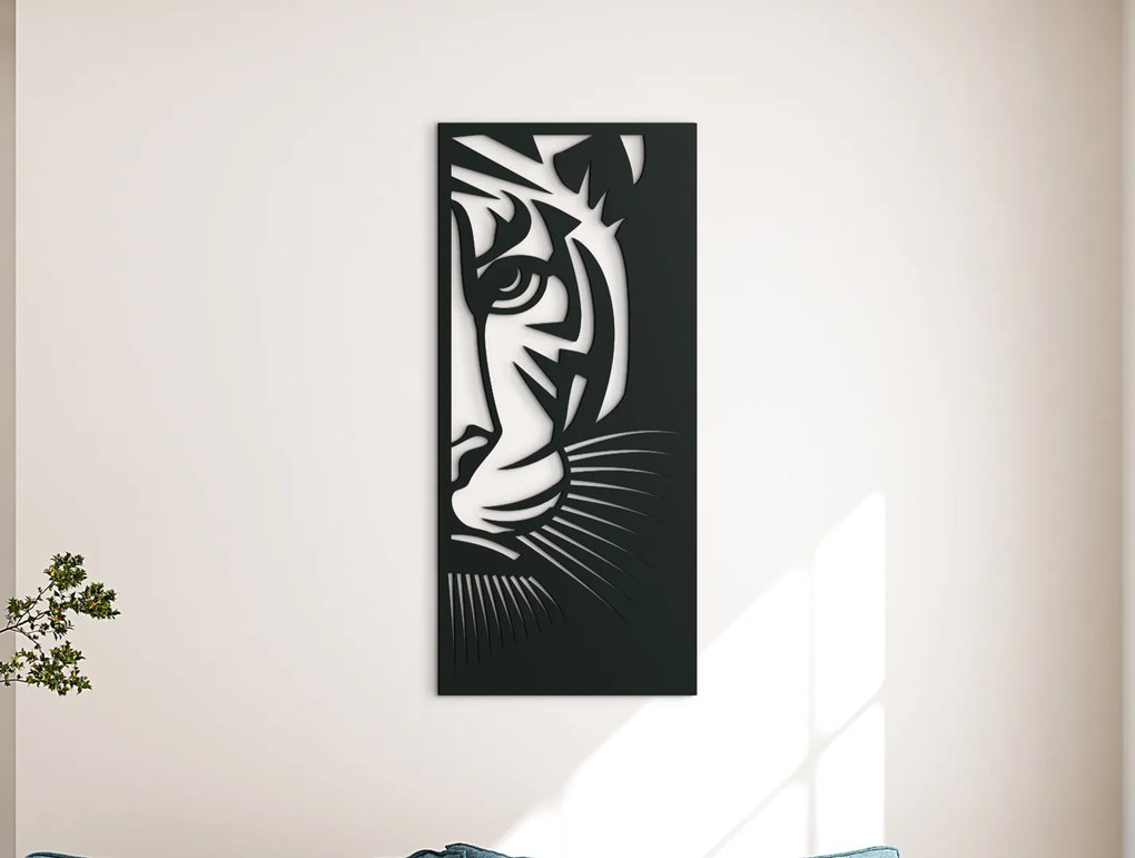 drevko Drevený obraz Striehnuci tiger Rozmer obrazu: 44,5 x 20 cm, Farba dekorácie: Čierna