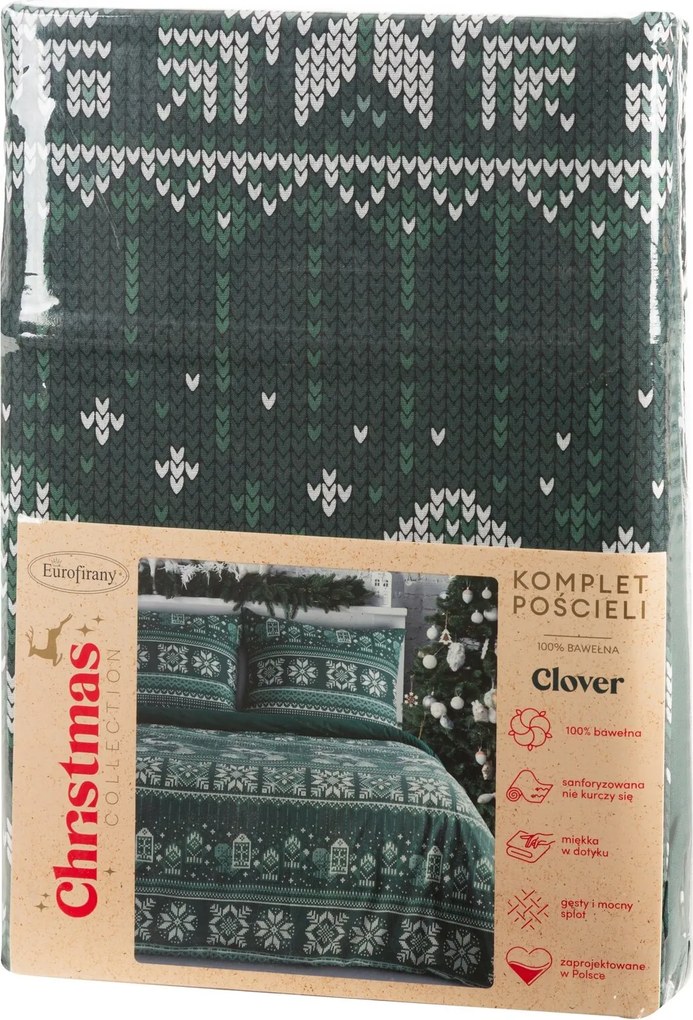 VIANOČNÉ RENFORCÉ OBLIEČKY CLOVER 200X220 CM, 2 KS 70X80 CM VZOROVANÉ