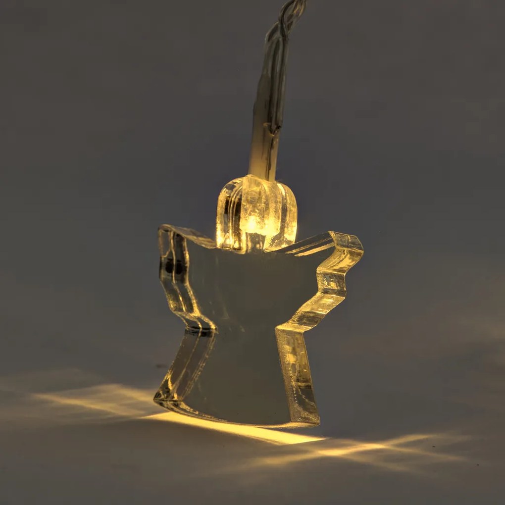 DECOLED LED světelný řetěz na baterie, 10 teple bílých diod, 1,5 m, akryloví andílci