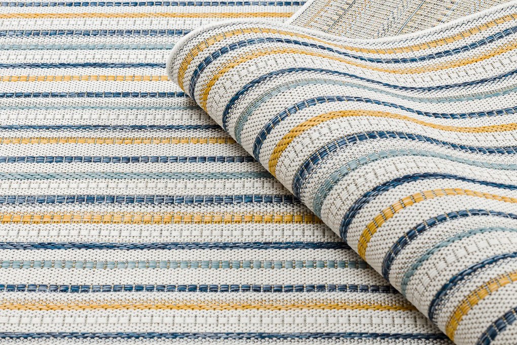 Koberec SISAL COOPER Pruhy, Etno 22237 ecru / tmavomodrý