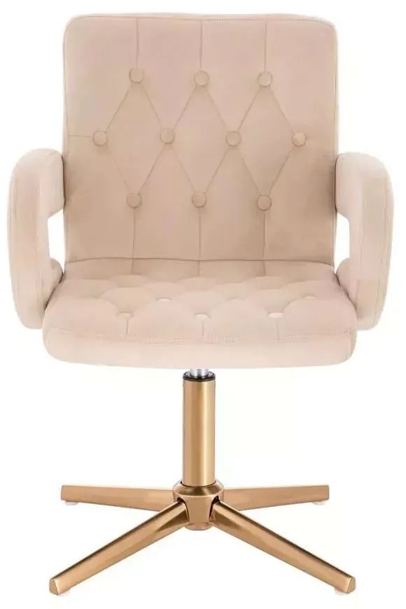LuxuryForm DESIGN Stolička BOSTON VELUR na zlatom kríži - krémová