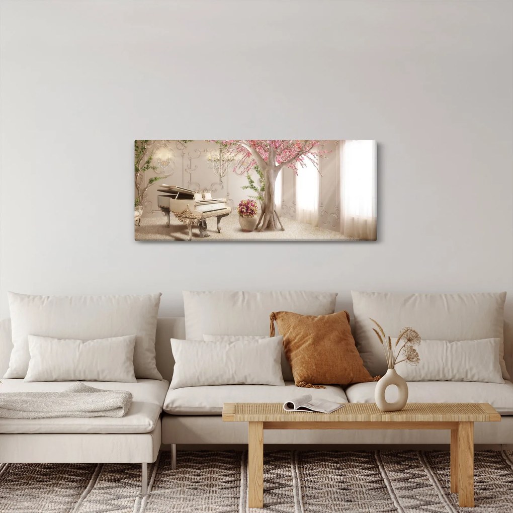 Obraz - Snový interiér s klavírom (120x50 cm)