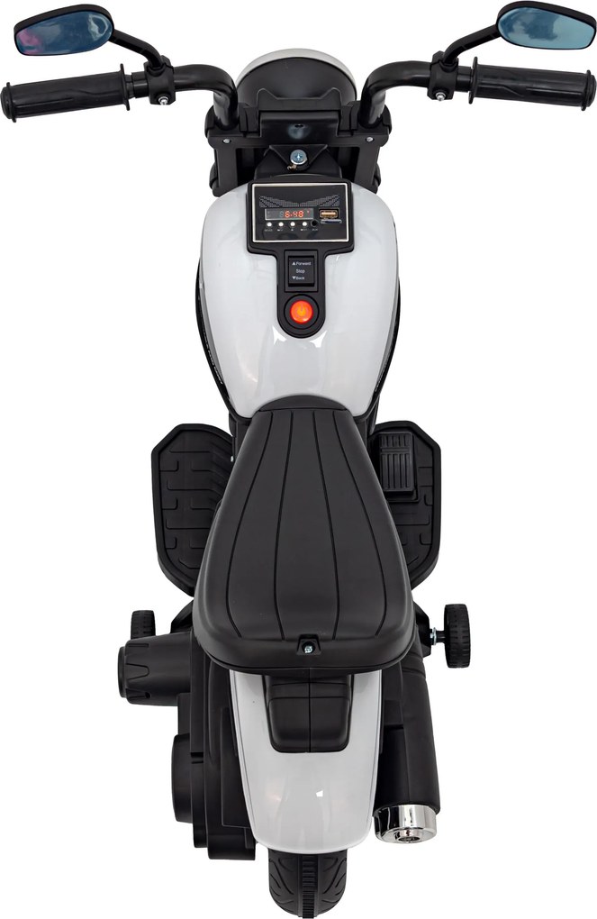 Ramiz Elektrická motorka Chopper FASTER pre deti biela + FM rádio + audio panel + LED