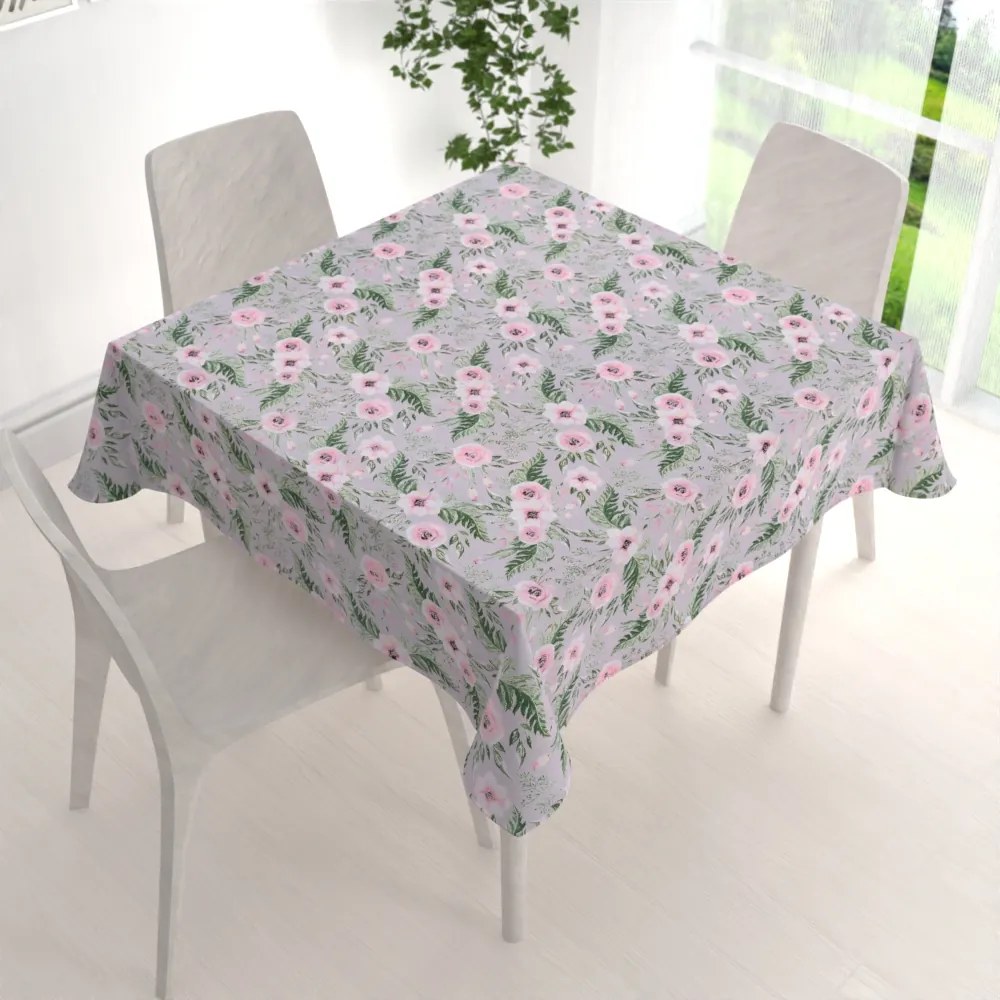 Biante Bavlnený štvorcový obrus Sandra SA-178 Kvitnúce ruže na sivom 70x70 cm