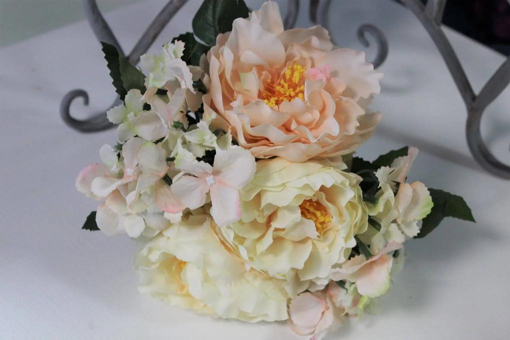 Krémová umelá kytička ruže a hortenzia 30cm