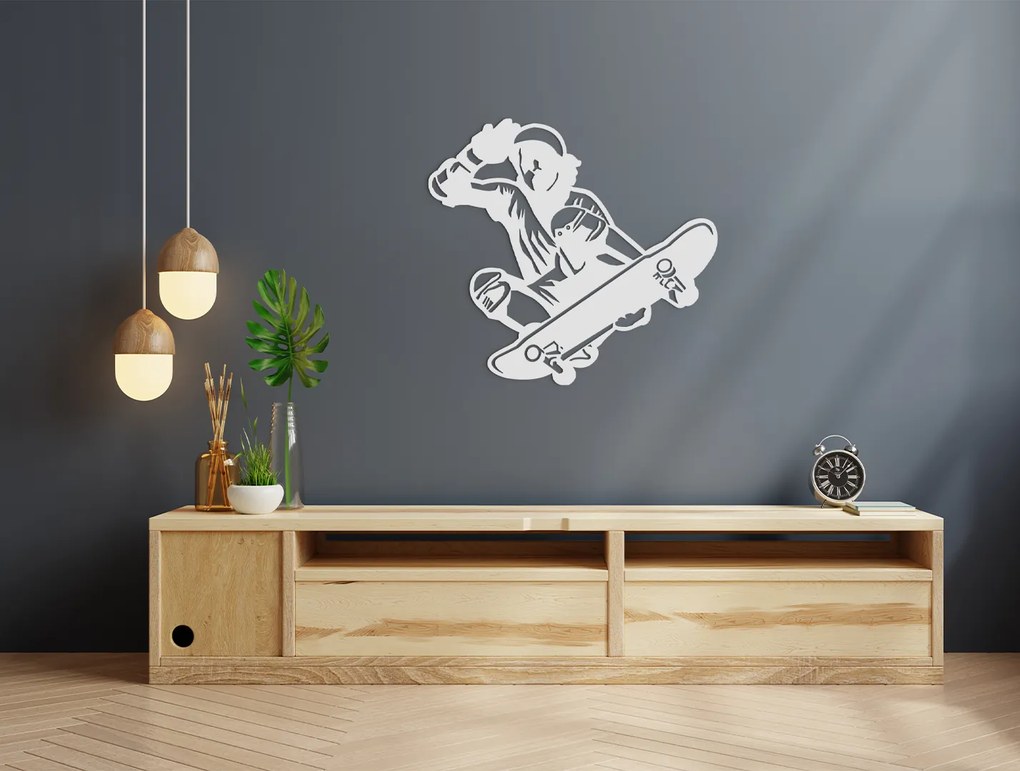 drevko Drevená nálepka na stenu Skateboardista Rozmer obrazu: 30 x 32,5 cm, Farba dekorácie: Čierna