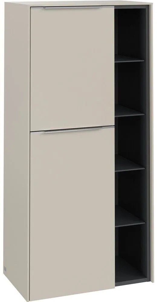 VILLEROY & BOCH Subway 3.0 závesná prostredná skrinka, 2 dvierka + 1 priehradka, pánty vľavo, 574 x 362 x 1200 mm, Cashmere Grey, C59800VN