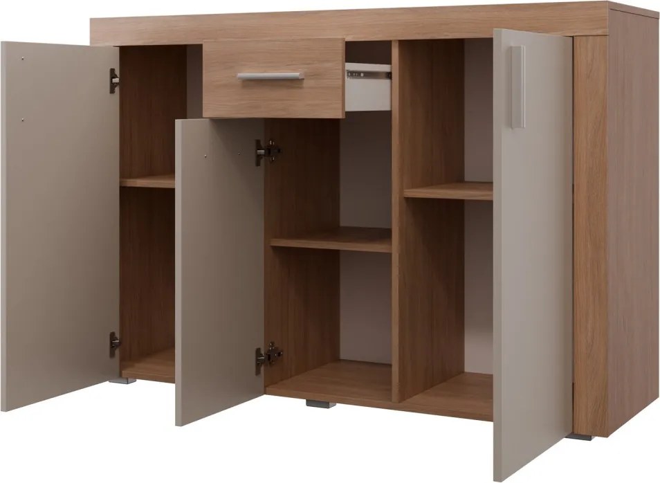 Komoda Pico, 130 cm, dub jantárový/béžová kašmír, s osvetlením