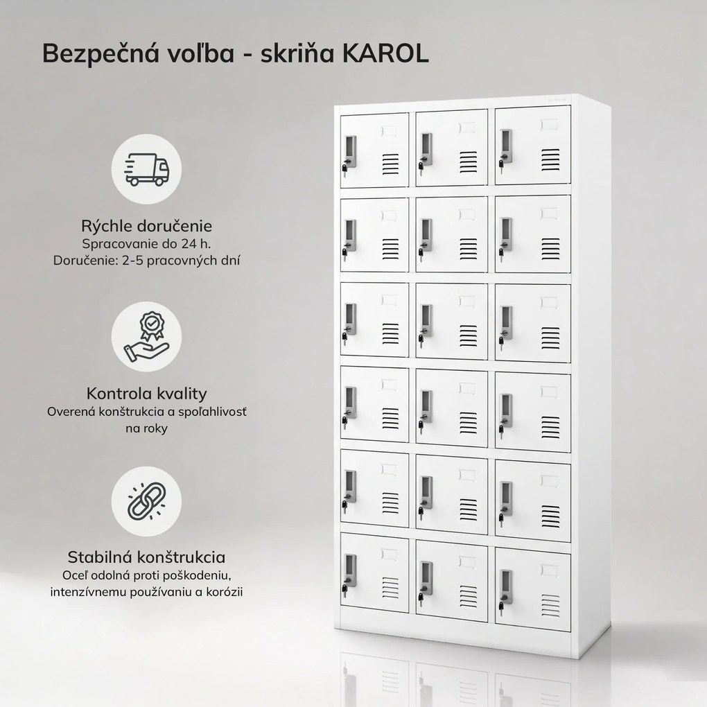 Zamestnanecká skrinka s priehradkami biela, 900x1850x400 mm: KAROL