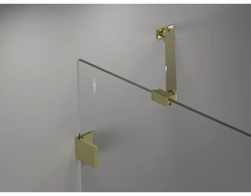 Mexen Lunar-B, pravostranný výklopný sprchový kút 100 x 90 cm, 8mm číre sklo, zlatý profil, 832-100-090-50-00-P