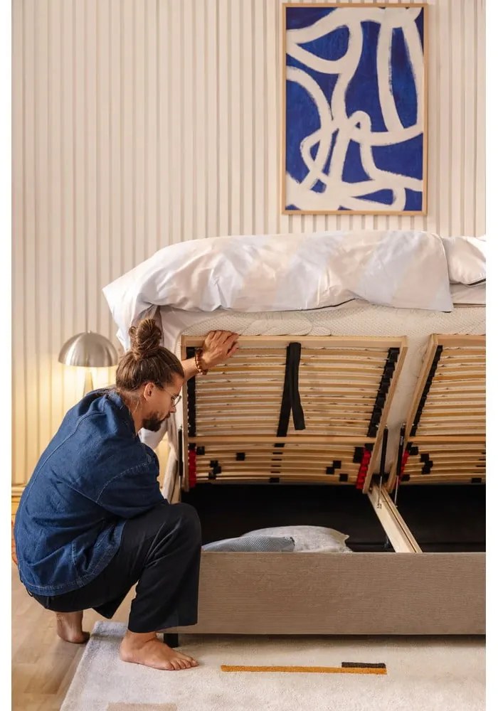 Čalúnená dvojlôžková posteľ taupe s úložným priestorom s roštom 180x200 cm Myra Bold – Bonami Selection