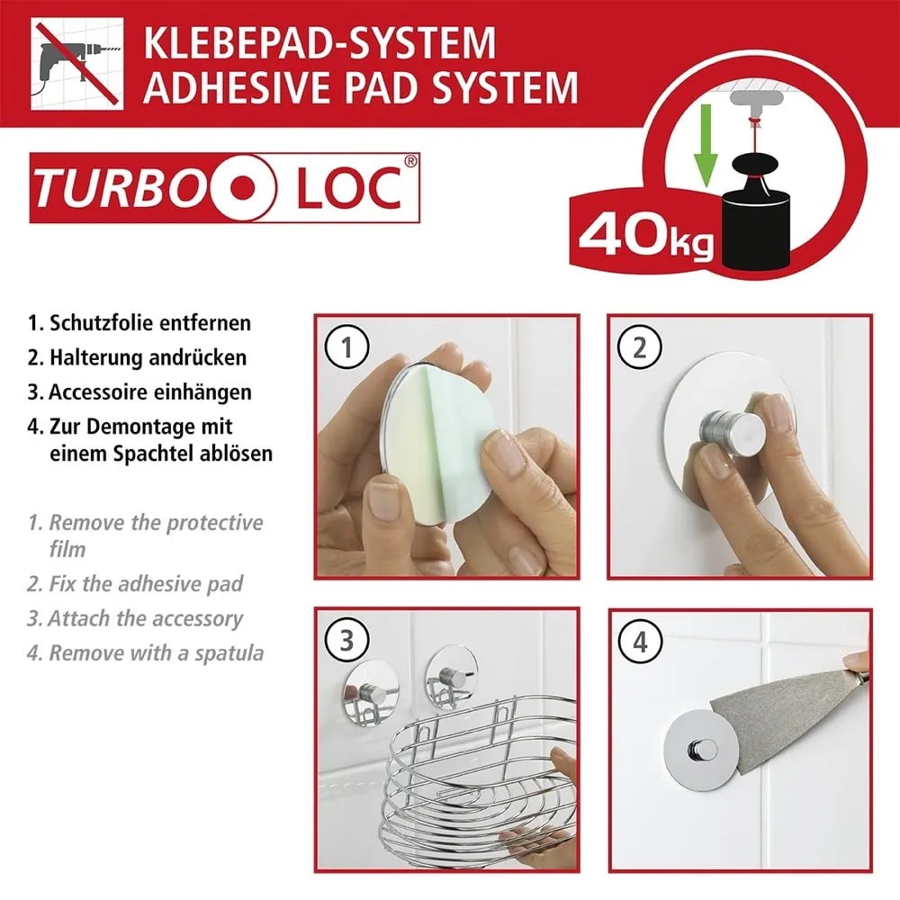 Sivá samodržiaca súprava doplnkov do kúpeľne z nehrdzavejúcej ocele Turbo-Loc – Wenko