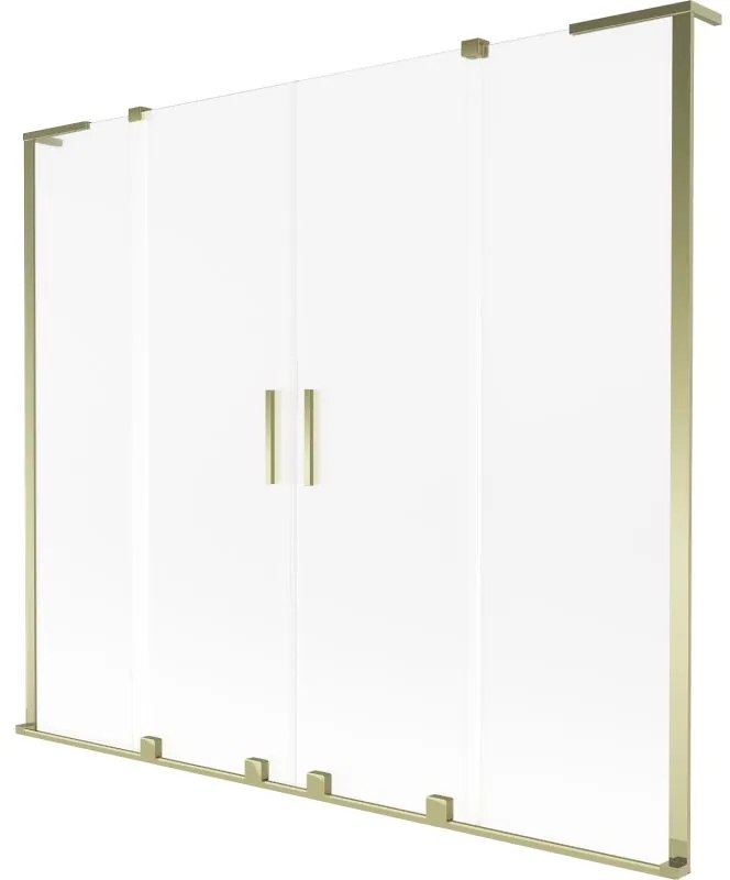 Mexen Velar L Duo, 2-krídlová posuvná vaňová zástena 180 x 150 cm, 8mm sklo námraza, zlatá lesklá, 896-180-003-32-50