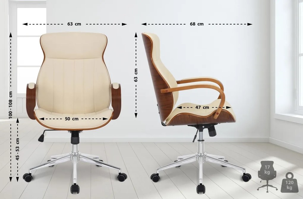 Design-Shop Kancelárska stolička Melilla - drevo orech - Krémová