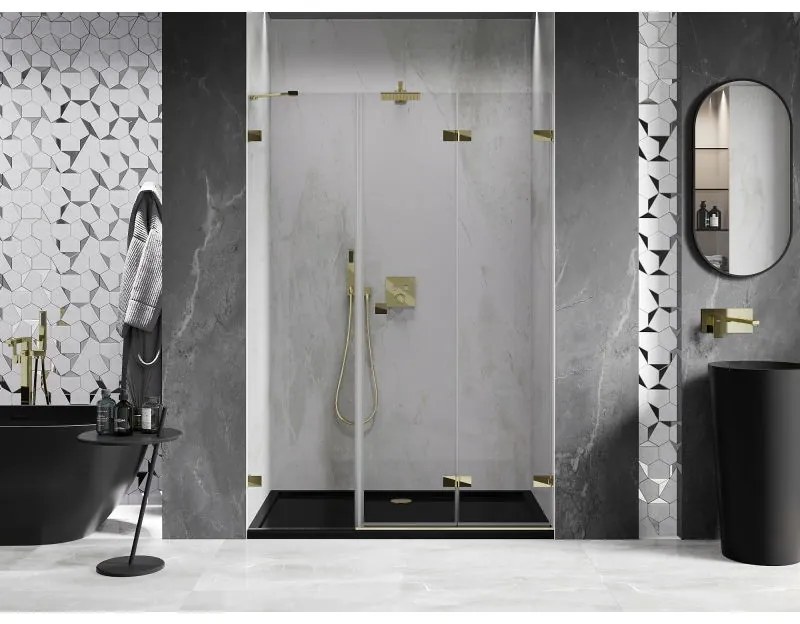 Mexen Lunar-F, pravé skladacie sprchové dvere 150 cm, číre sklo, zlatý profil, 836S-150-050-50-00-P