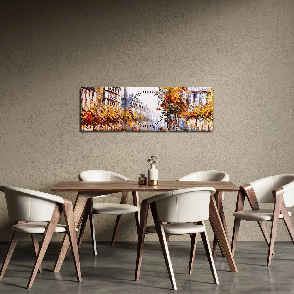 Obraz - Ulica v Paríži (s hodinami) (90x30 cm)