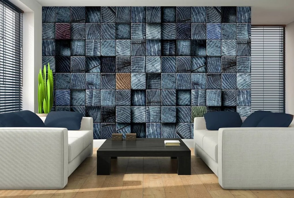 Fototapeta - Modré drevené kocky (152,5x104 cm)