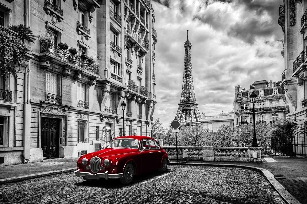 Fototapeta červené retro auto v Paríži - 150x100