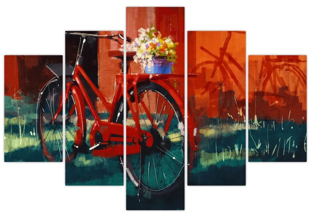 Obraz červeného kolesa, akrylová maľba (150x105 cm)