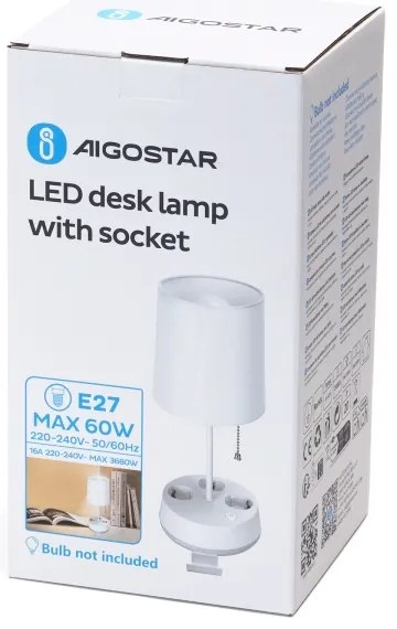 Aigostar - Stolová lampa so zásuvkami 1xE27/60W/230V biela