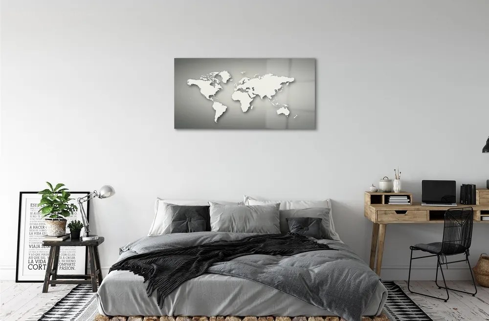 Sklenený obraz Šedé pozadie White mapa 100x50 cm 2 Prívesky