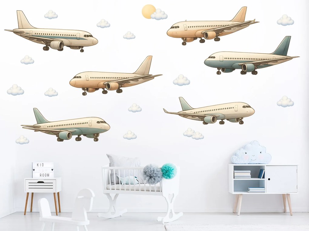 Boeingy a Airbusy textilní prelepiteľné nálepky na stenu hárok 75 x 36 cm