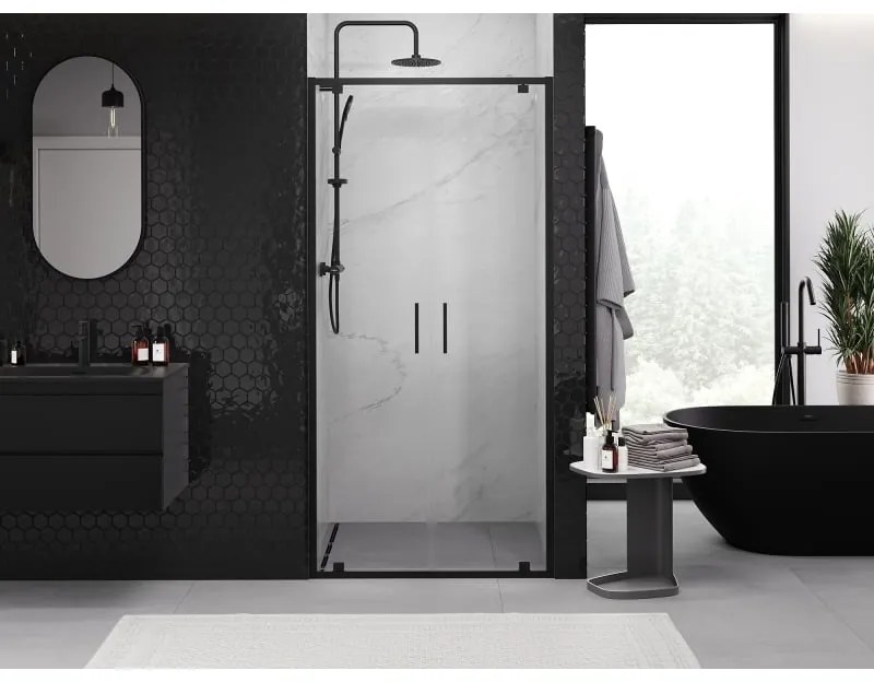 Mexen Exo, dvojité krídlové sprchové dvere 70x200 cm, 6mm číre sklo, čierny profil, 8182-070-000-70-00