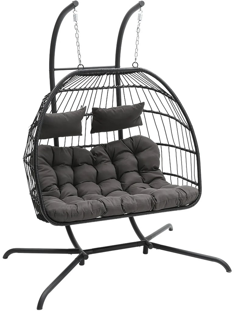 Závesné hojdacie dvojkreslo CUBA čierne - sivé vankúše