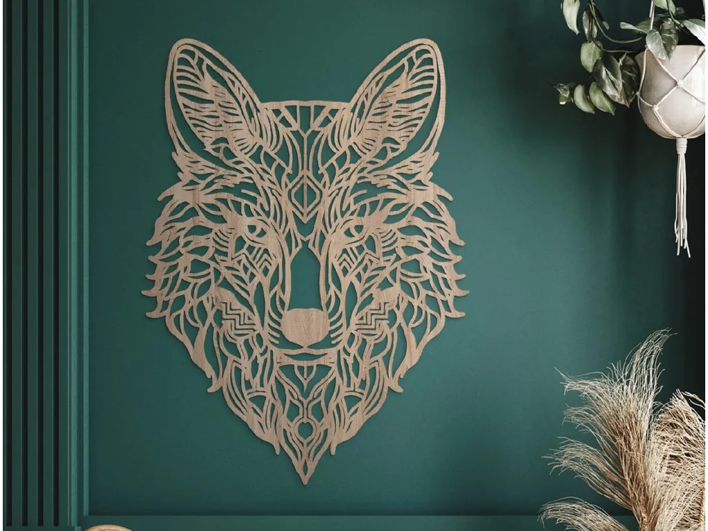 drevko Mandala na stenu Duch vlka Rozmer obrazu: 65 x 47,5 cm, Farba dekorácie: Čierna