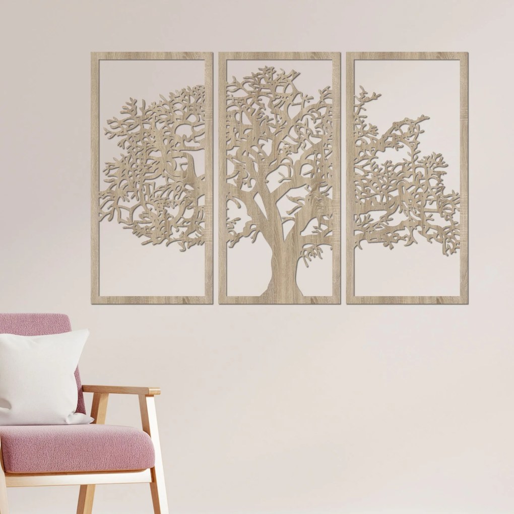 Drevený nástenný obraz Strom života Sada 3 panelov | SKOMBER: Preglejka - Biela farba 46 x 80 cm 3297-56136 PR0054