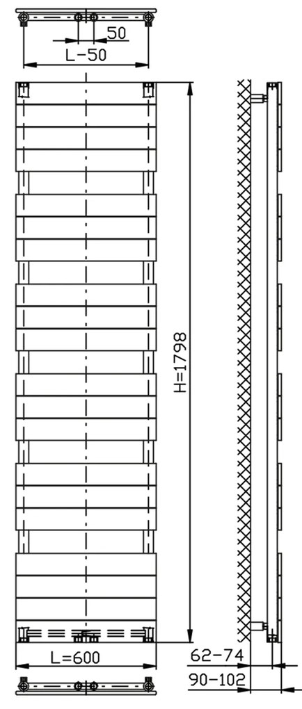 Aqualine Aqualine, BONDI vykurovacie teleso 600x1798mm, antracit, DC455T
