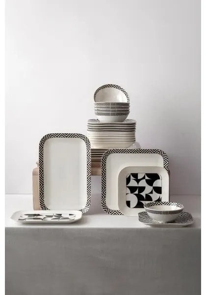 26-dielna jedálenská súprava z kvalitného porcelánu – biela/čierna