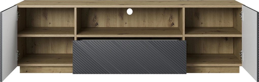 RTV skrinka s zásuvkou Asha 167 cm - dub artisan / matný riviera kameň