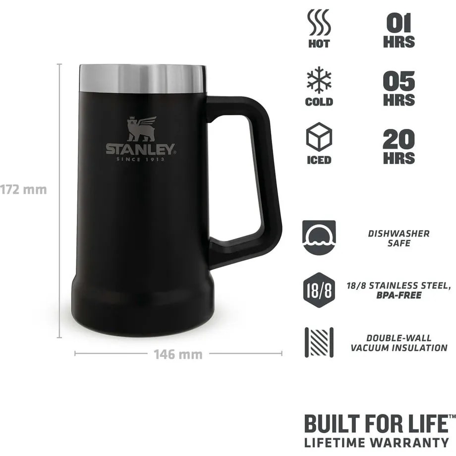 Čierny termo hrnček z nehrdzavejúcej ocele 700 ml The Big Grip Beer Stein Black – Stanley
