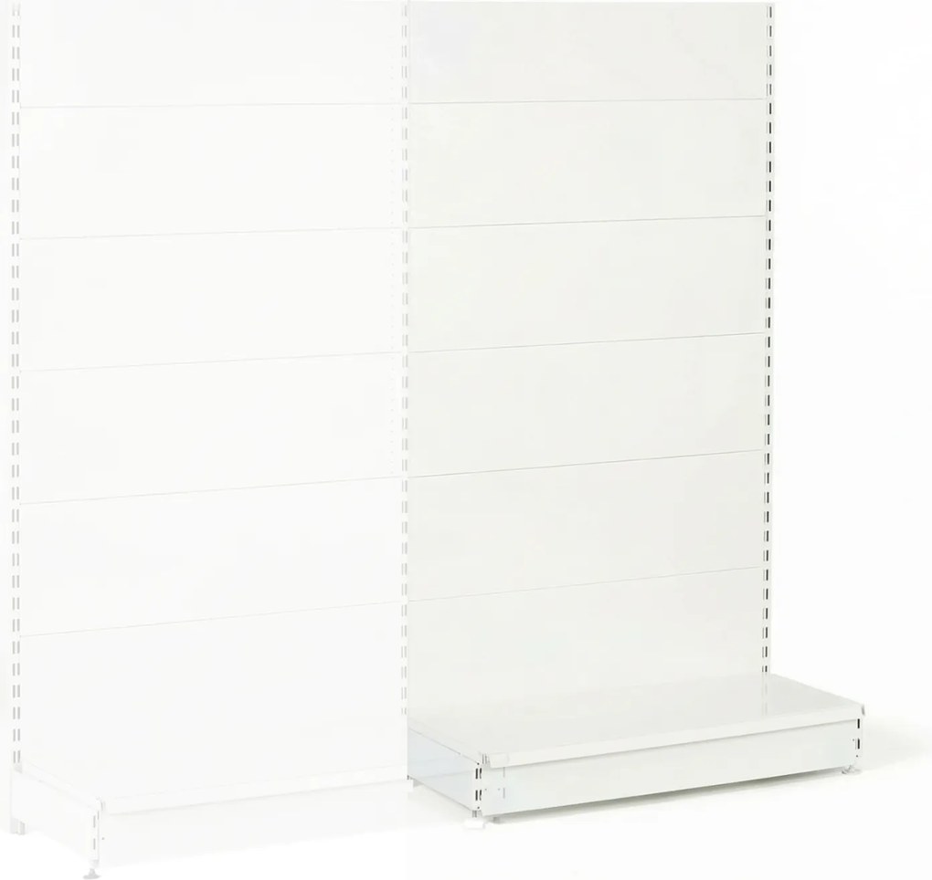 Predajný regál jednostranný, plné steny, 1900 x 1000 x 450 mm, prídavný, biela