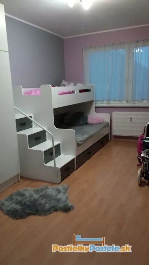 Poschodová posteľ s prístelkou MAX 3 rozšírená 200x120 biela - grafitová