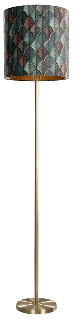 Stojacia lampa mosadz s velúrovým tienidlom s dizajnom listov a zlatým vnútorným povrchom - Simplo