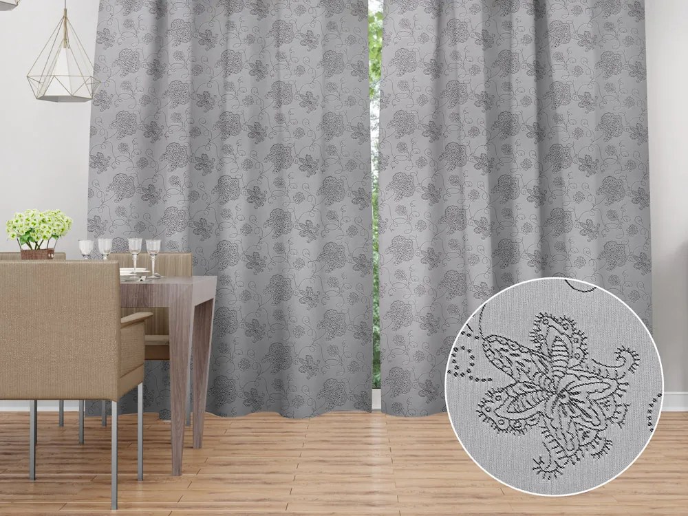 Biante Dekoračný záves TF-083 Kvetované ornamenty na sivom 150x250 cm