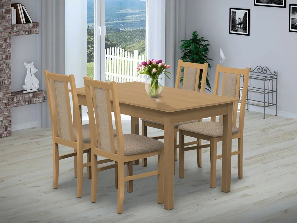 Nabytekmorava Jedálenský set Brooklyn pre 4 osoby, stôl 140x90 cm farba lamina: biela 113, čalúnenie vo farbe: SCALA bordó 59