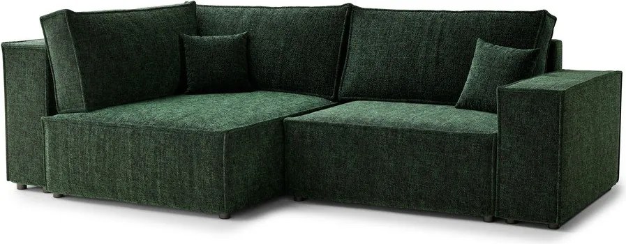 Tmavozelená ženilková rozkladacia/s úložným priestorom rohová pohovka (ľavý roh/do L) Tonga – Maison de Rêve